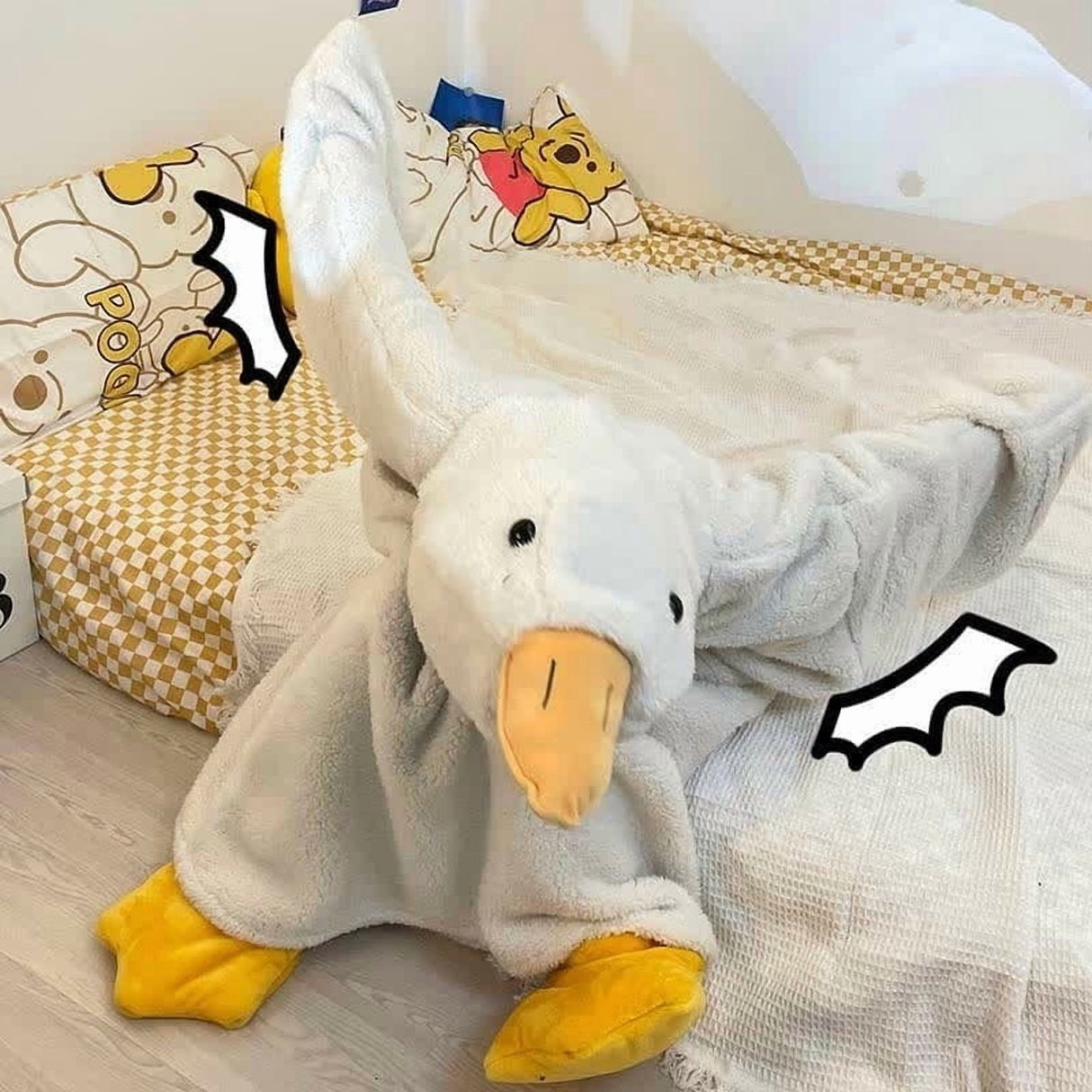 Goose Blanket Hoodie Onesie, Large Warm Wearable Flannel Blankets with Sleeves and Gooses Feet Slippers, for Festival Home Party Holiday Indoor XXL Gray