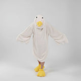 Goose Blanket Hoodie Onesie, Large Warm Wearable Flannel Blankets with Sleeves and Gooses Feet Slippers, for Festival Home Party Holiday Indoor XL White - Front View