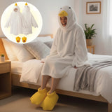 Goose Blanket Hoodie Onesie, Large Warm Wearable Flannel Blankets with Sleeves and Gooses Feet Slippers, for Festival Home Party Holiday Indoor XXL White - Side View