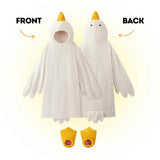 Goose Blanket Hoodie Onesie, Large Warm Wearable Flannel Blankets with Sleeves and Gooses Feet Slippers, for Festival Home Party Holiday Indoor XXL White