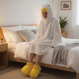 Goose Blanket Hoodie Onesie, Large Warm Wearable Flannel Blankets with Sleeves and Gooses Feet Slippers, for Festival Home Party Holiday Indoor XXL White - Close-Up Angle