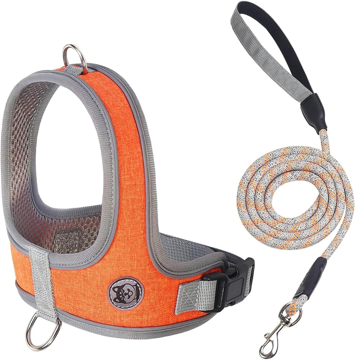 Dog Harness and Leash, No Pull Saddle Style Pet Harness, Breathable Mesh Adjustable Reflective Dog Vest, Dog Leash, for Dogs and Cat Medium Small Harness Orange,XS