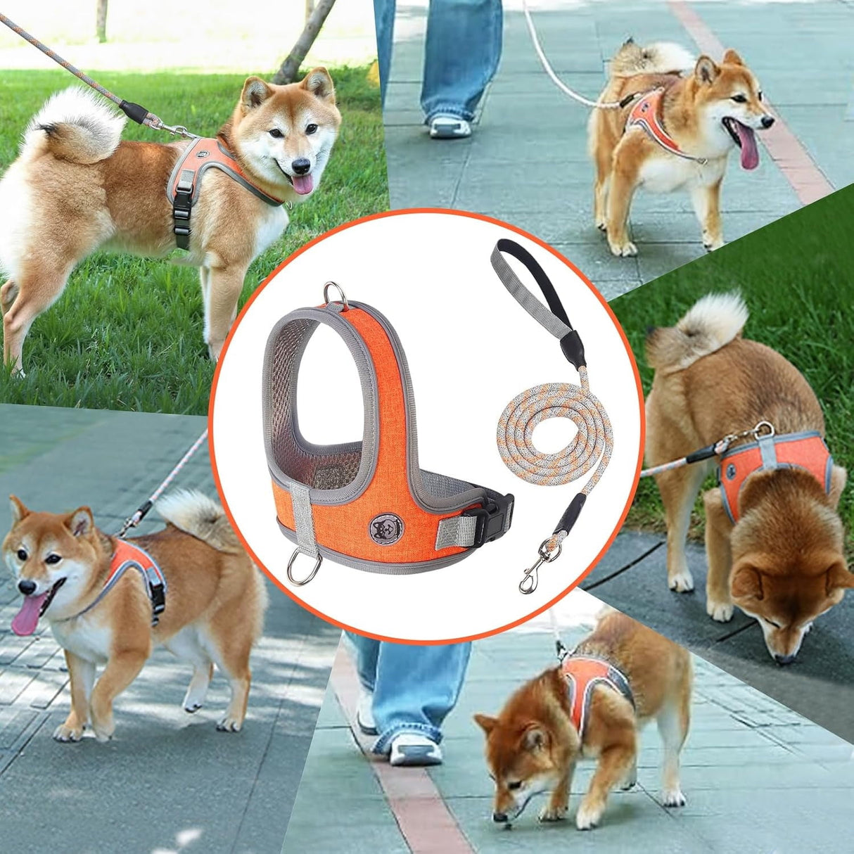 Dog Harness and Leash, No Pull Saddle Style Pet Harness, Breathable Mesh Adjustable Reflective Dog Vest, Dog Leash, for Dogs and Cat Medium Small Harness Orange,XS