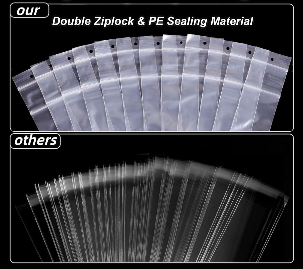 9.8x1.6" Double Ziplock PE Bags 100 Pack of Reclosable Long Plastic Bags Clear Zipper Storage Bags Home Travel Accessories