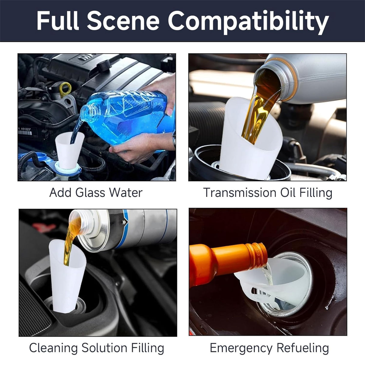 Set of 3 Fuel Filler Portable Spill Free Plastic Funnels for Automotive Use 1.57x0.79x6.69In Durable Filler Accessories for Indoor and Outdoor
