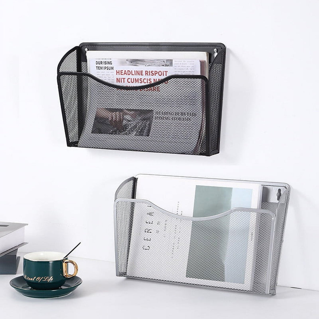 Wall Mount File Organizer Metal Letter Size Black