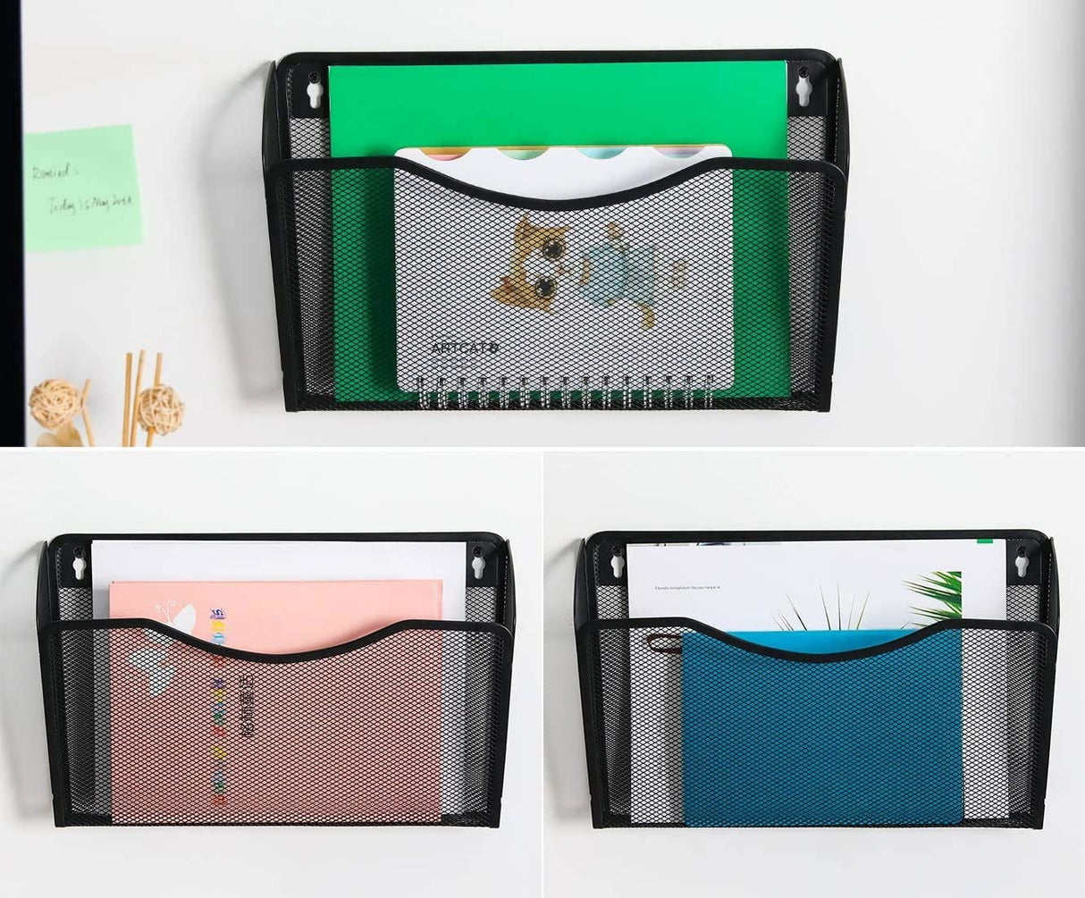 Wall Mount File Organizer Metal Letter Size Black