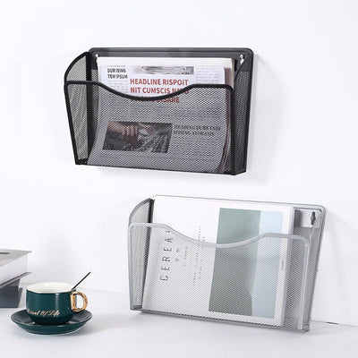 Wall Mount File Organizer Metal Letter Size, Black Silver