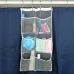 2Pcs Hanging Mesh Pocket Shower Organizer, Bathroom Shower Candy Organizer, Shower Organizer with 6 Pockets Hooks, Quicky Drying, Clear