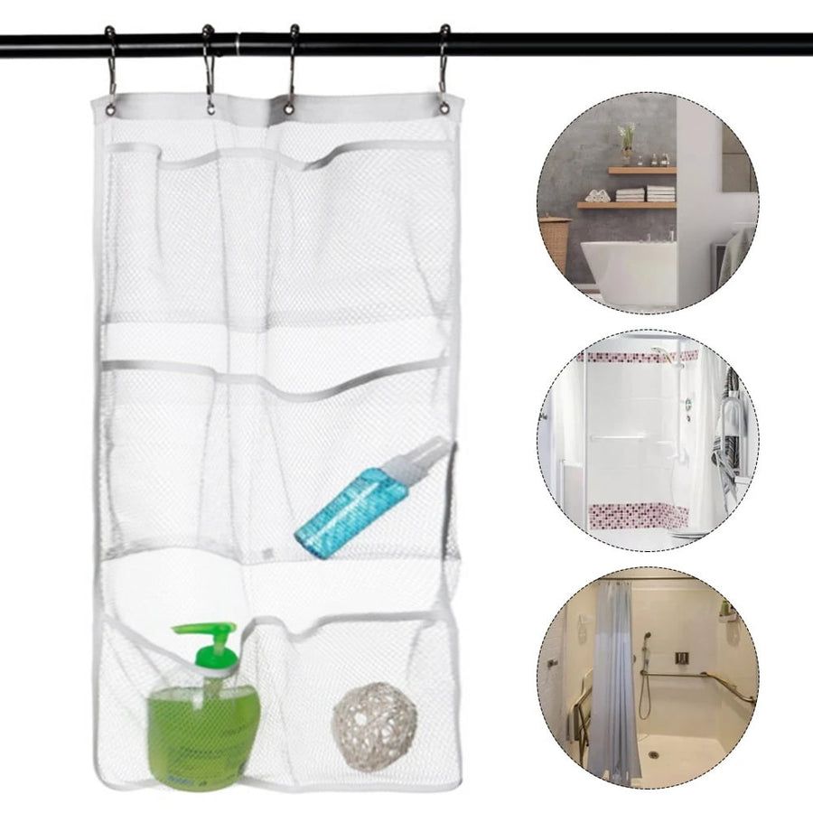 2Pcs Hanging Mesh Pocket Shower Organizer, Bathroom Shower Candy Organizer, Shower Organizer with 6 Pockets Hooks, Quicky Drying, Clear