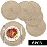 Braided Placemats for Dining Table Set of 6 - Round 15 inch Woven Heat Resistant Non-Slip Kitchen Table Mats, Red Light Coffee