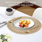 Braided Placemats for Dining Table Set of 6 - Round 15 inch Woven Heat Resistant Non-Slip Kitchen Table Mats, Red Light Coffee - Front View