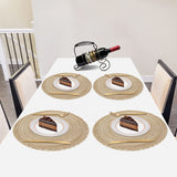 Braided Placemats for Dining Table Set of 6 - Round 15 inch Woven Heat Resistant Non-Slip Kitchen Table Mats, Red Light Coffee