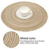 Braided Placemats for Dining Table Set of 6 - Round 15 inch Woven Heat Resistant Non-Slip Kitchen Table Mats, Red Light Coffee - Low Angle