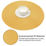Braided Placemats for Dining Table Set of 6 - Round 15 inch Woven Heat Resistant Non-Slip Kitchen Table Mats, Red Yellow