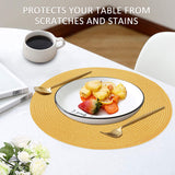 Braided Placemats for Dining Table Set of 6 - Round 15 inch Woven Heat Resistant Non-Slip Kitchen Table Mats, Red Yellow