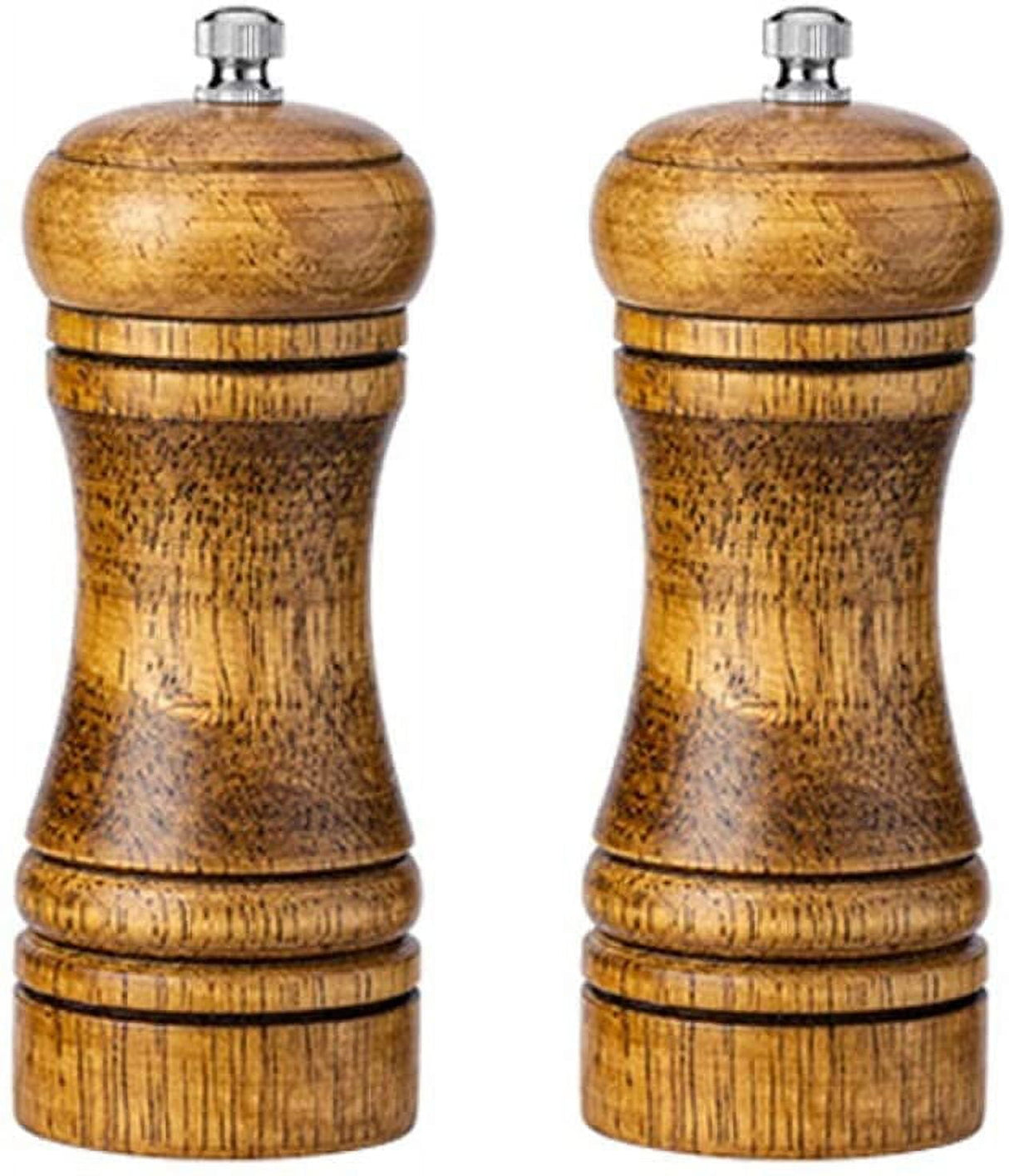 Oak Wood Salt and Pepper Grinder Set: Premium Mills Shakers with Adjustable Coarseness (Set of 2) - 5inch