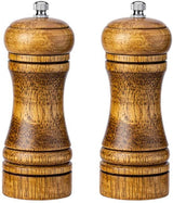 Oak Wood Salt and Pepper Grinder Set: Premium Mills Shakers with Adjustable Coarseness (Set of 2) - 5inch