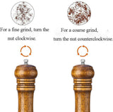 Oak Wood Salt and Pepper Grinder Set: Premium Mills Shakers with Adjustable Coarseness (Set of 2) - 5inch - Top-Down View