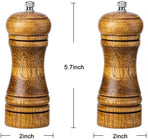 Oak Wood Salt and Pepper Grinder Set: Premium Mills Shakers with Adjustable Coarseness (Set of 2) - 5inch
