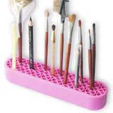 Makeup Beauty Brush Holder Organizer, Lipstick Holder Case Silicone Nail Polish Storage Rack Professional Cosmetic Display Box Red - Side View