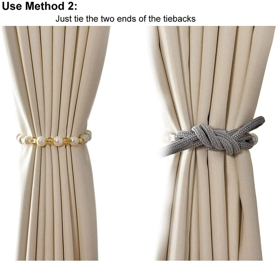 2 Pack Acrylic Pearl Curtain Tie Backs Curtain Hooks, Elegant Beads Curtain Rope Straps, Decorative Holdbacks Curtain Holders, 29in Light Purple