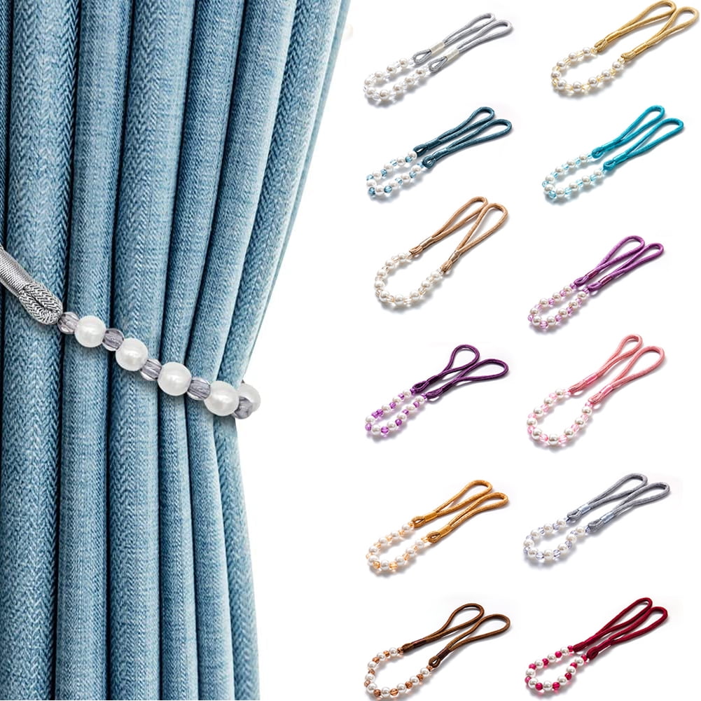 2 Pack Acrylic Pearl Curtain Tie Backs Curtain Hooks, Elegant Beads Curtain Rope Straps, Decorative Holdbacks Curtain Holders, 29in Red