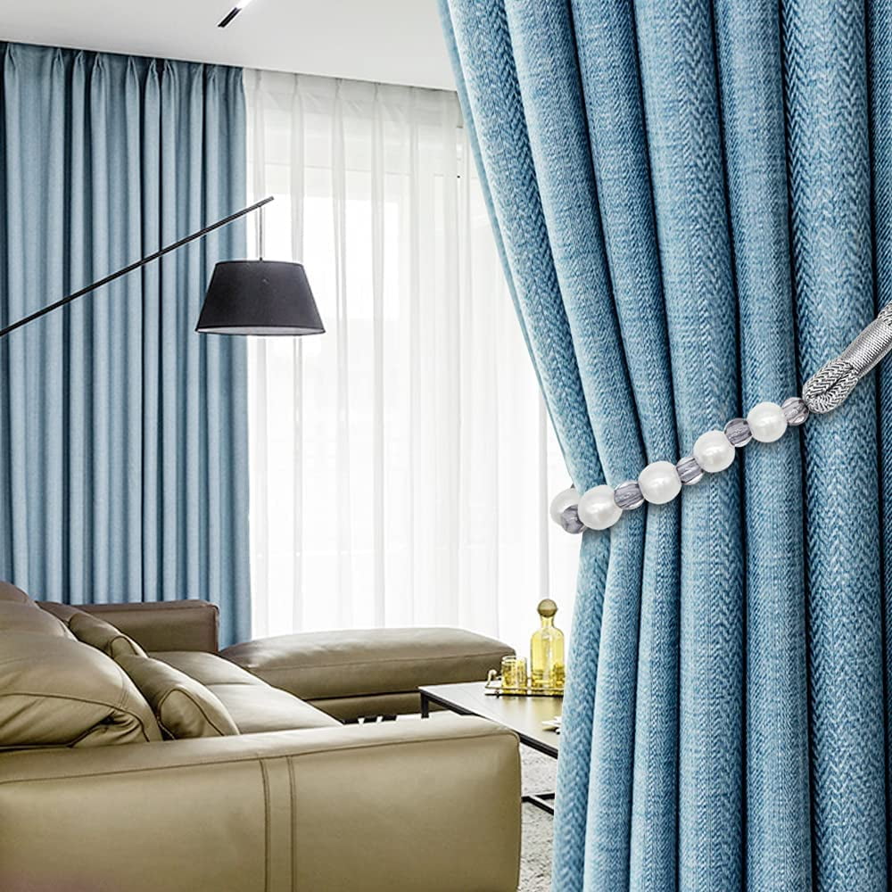 2 Pack Acrylic Pearl Curtain Tie Backs Curtain Hooks, Elegant Beads Curtain Rope Straps, Decorative Holdbacks Curtain Holders, 29in Red