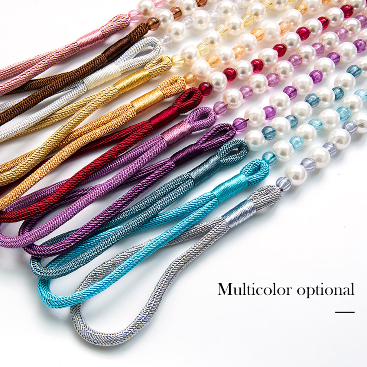 2 Pack Acrylic Pearl Curtain Tie Backs Curtain Hooks, Elegant Beads Curtain Rope Straps, Decorative Holdbacks Curtain Holders, 29in Red