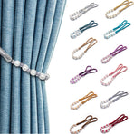 2 Pack Acrylic Pearl Curtain Tie Backs Curtain Hooks, Elegant Beads Curtain Rope Straps, Decorative Holdbacks Curtain Holders, 29in Sliver Grey