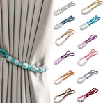 2 Pack Acrylic Pearl Curtain Tie Backs Curtain Hooks, Elegant Beads Curtain Rope Straps, Decorative Holdbacks Curtain Holders, 29in Sliver Grey