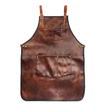 Brown B Chef Apron For Men Women Waterproof Leather Apron With Pockets Cross-Back Straps For Kitchen Bbq Cooking Barber Barista Apron Handworking