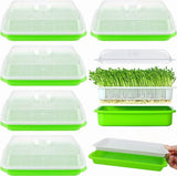 BPA Free Hydroponics Soilless Seeds Sprouter Microgreen Seed Sprouter Trays Seed Germination Double Tier Grow Trays with Lid 5PCS-Seed Sprouter Tray+Lid