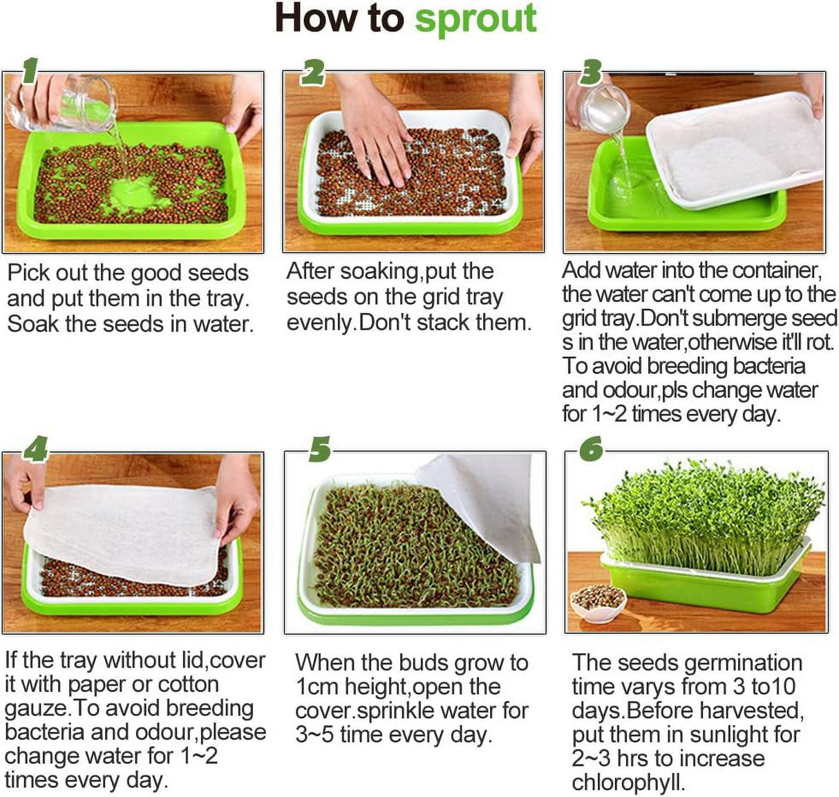 BPA Free Hydroponics Soilless Seeds Sprouter Microgreen Seed Sprouter Trays Seed Germination Double Tier Grow Trays with Lid 5PCS-Seed Sprouter Tray+Lid