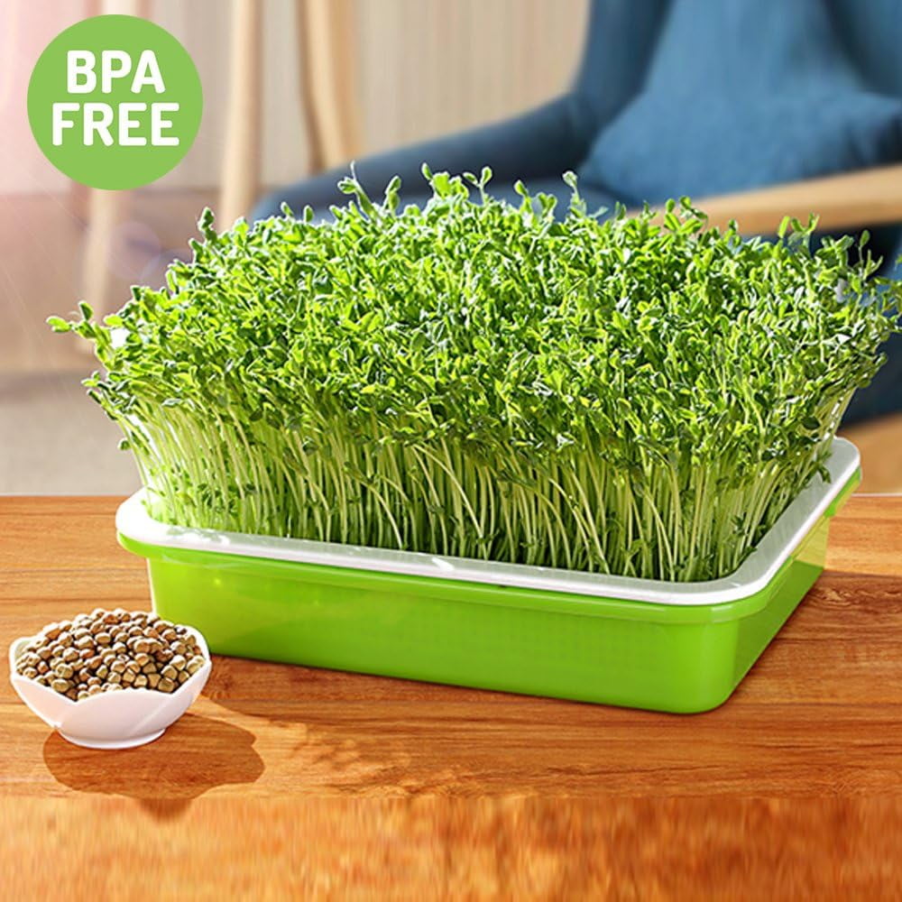 BPA Free Hydroponics Soilless Seeds Sprouter Microgreen Seed Sprouter Trays Seed Germination Double Tier Grow Trays with Lid 5PCS-Seed Sprouter Tray+Lid