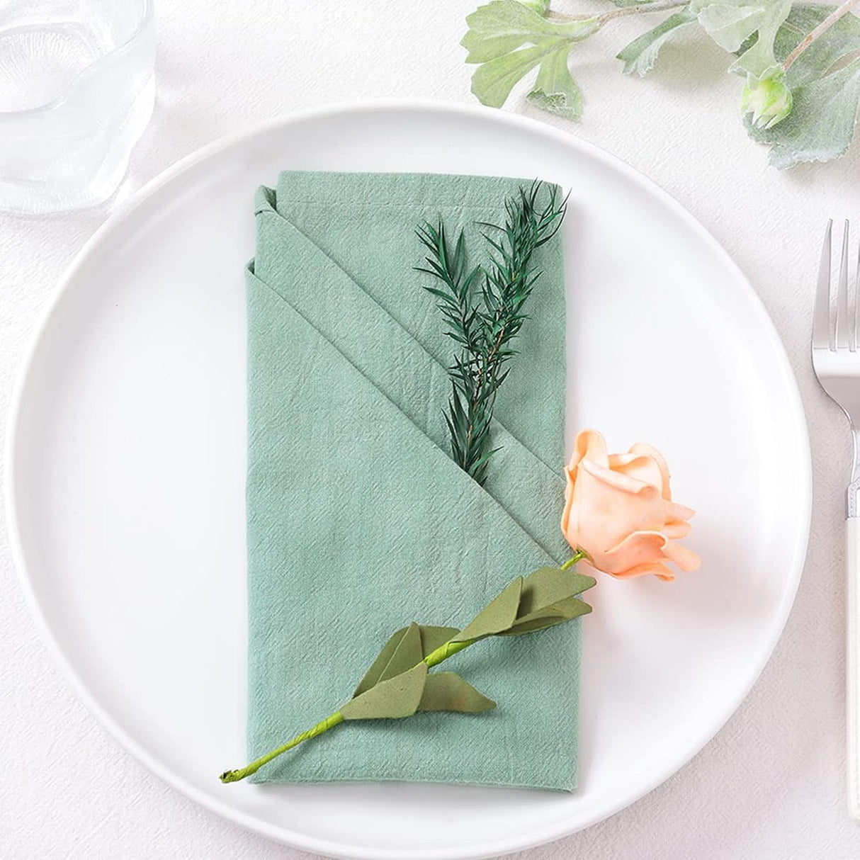 Cotton Linen Napkins Bulk 17"x17" Stonewashed Cloth Dinner Napkins Rustic Thick Table Napkins for Fall Thanksgiving Christmas Party Wedding Decoration (Set of 4, Sage) Sage