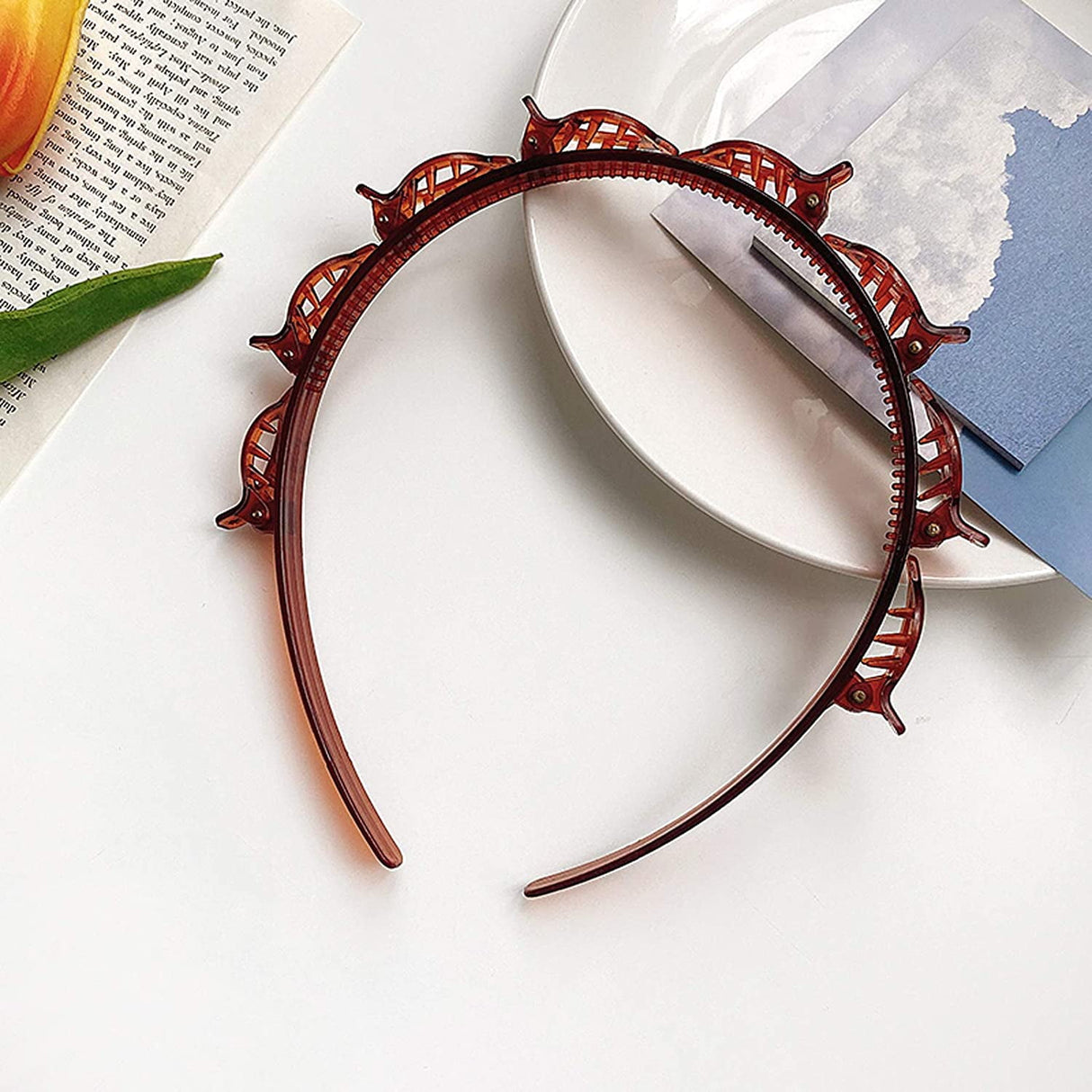 Headbands for Women Head bands with Braided Hair Clips for Girls Thin Headband with Clips