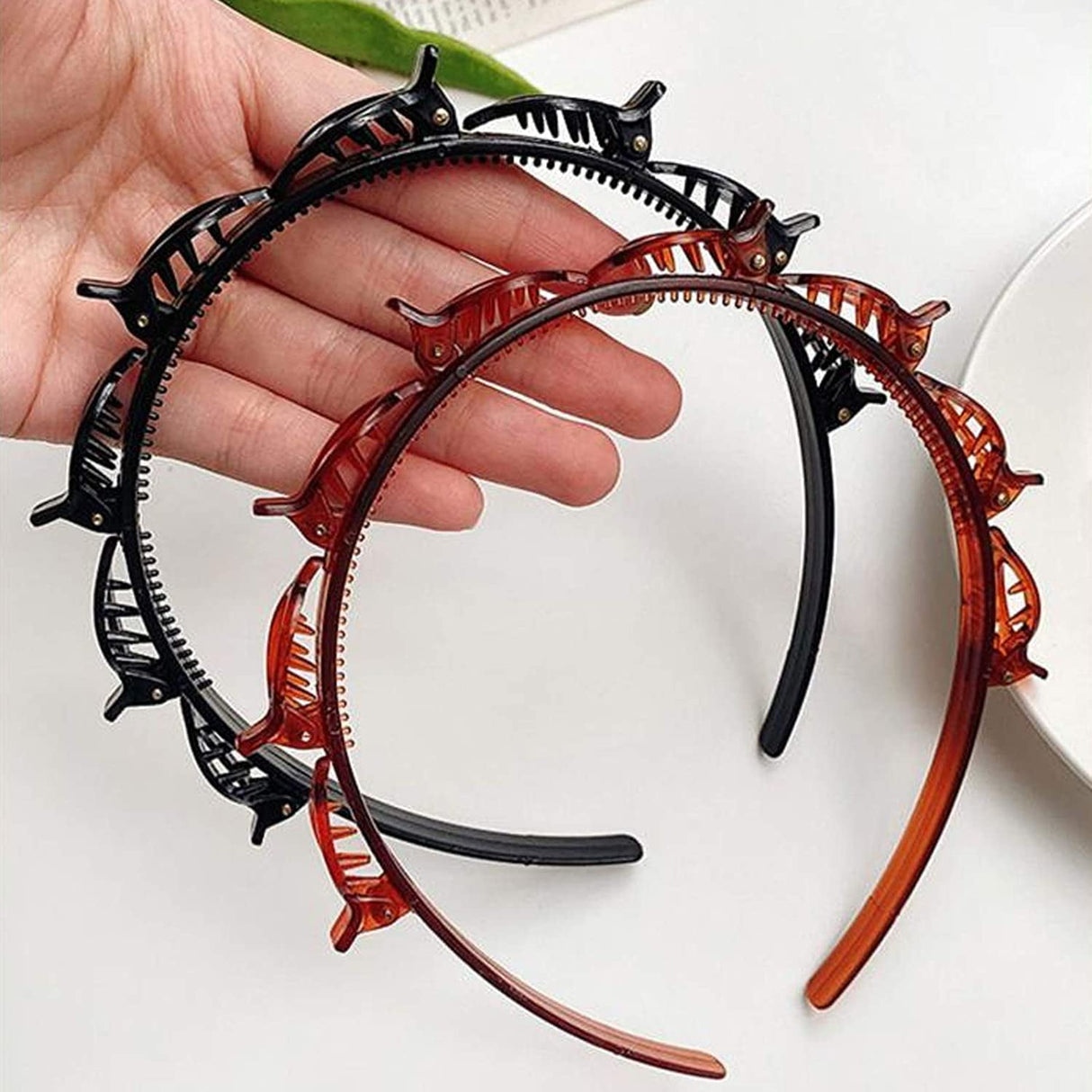 Headbands for Women Head bands with Braided Hair Clips for Girls Thin Headband with Clips