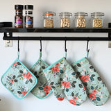 4 Pack Oven Mitts and Pot Holders Set, Heat Resistant Fabric Bake Pot Holders Gloves, Yellow Floral