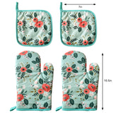 4 Pack Oven Mitts and Pot Holders Set, Heat Resistant Fabric Bake Pot Holders Gloves, Yellow Floral - 45-Degree Angle