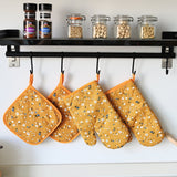 4 Pack Oven Mitts and Pot Holders Set, Heat Resistant Fabric Bake Pot Holders Gloves, Yellow Floral