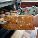 4 Pack Oven Mitts and Pot Holders Set, Heat Resistant Fabric Bake Pot Holders Gloves, Yellow Floral