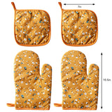 4 Pack Oven Mitts and Pot Holders Set, Heat Resistant Fabric Bake Pot Holders Gloves, Yellow Floral - 45-Degree Angle