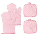 Oven Mitts and Pot Holders for Kitchen Heat Resistant - 4pcs Cotton Oven Gloves & Hot Pads with Non-Slip Silicone Grip Long Arm - Pink
