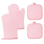 Oven Mitts and Pot Holders for Kitchen Heat Resistant - 4pcs Cotton Oven Gloves & Hot Pads with Non-Slip Silicone Grip Long Arm - Pink