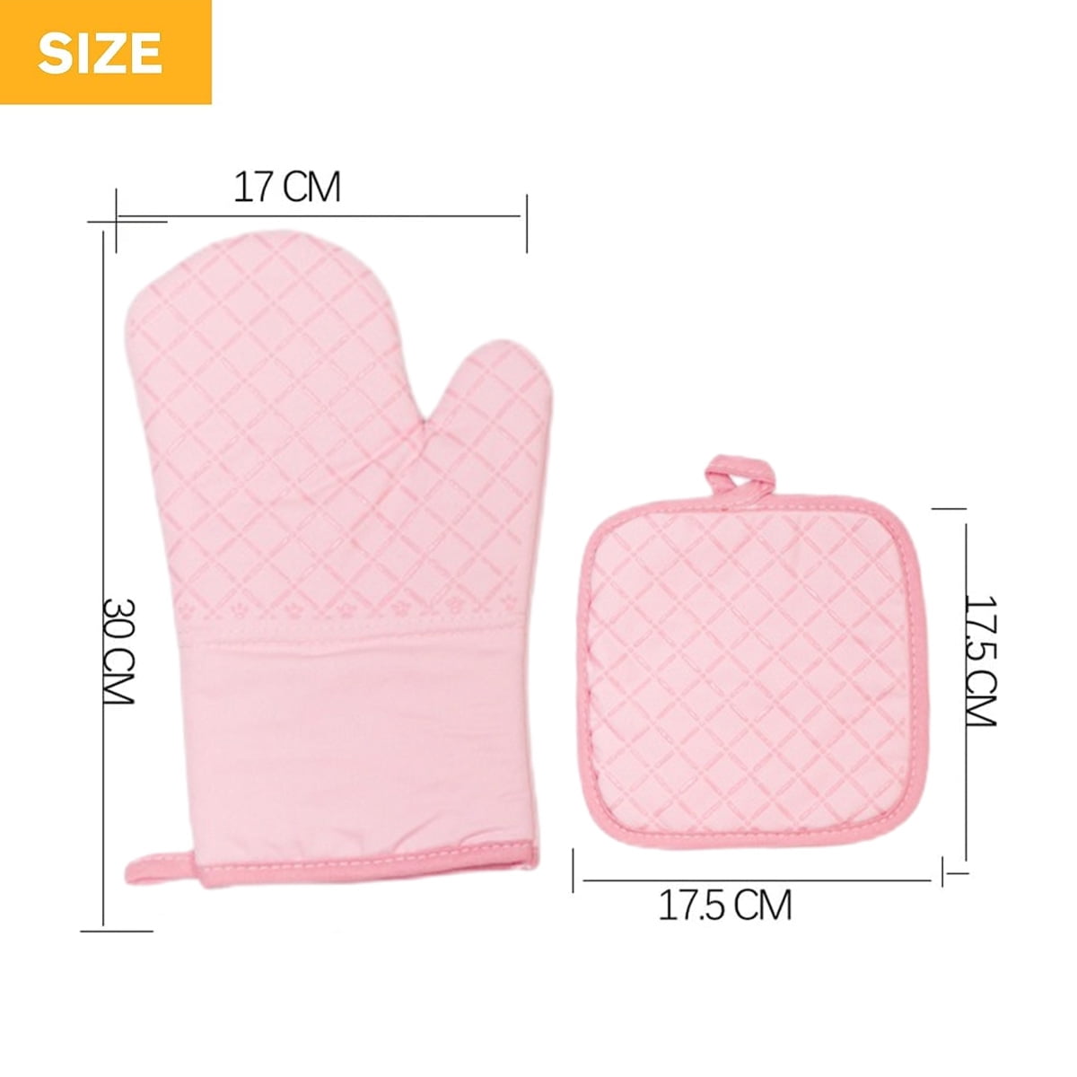 Oven Mitts and Pot Holders for Kitchen Heat Resistant - 4pcs Cotton Oven Gloves & Hot Pads with Non-Slip Silicone Grip Long Arm - Pink