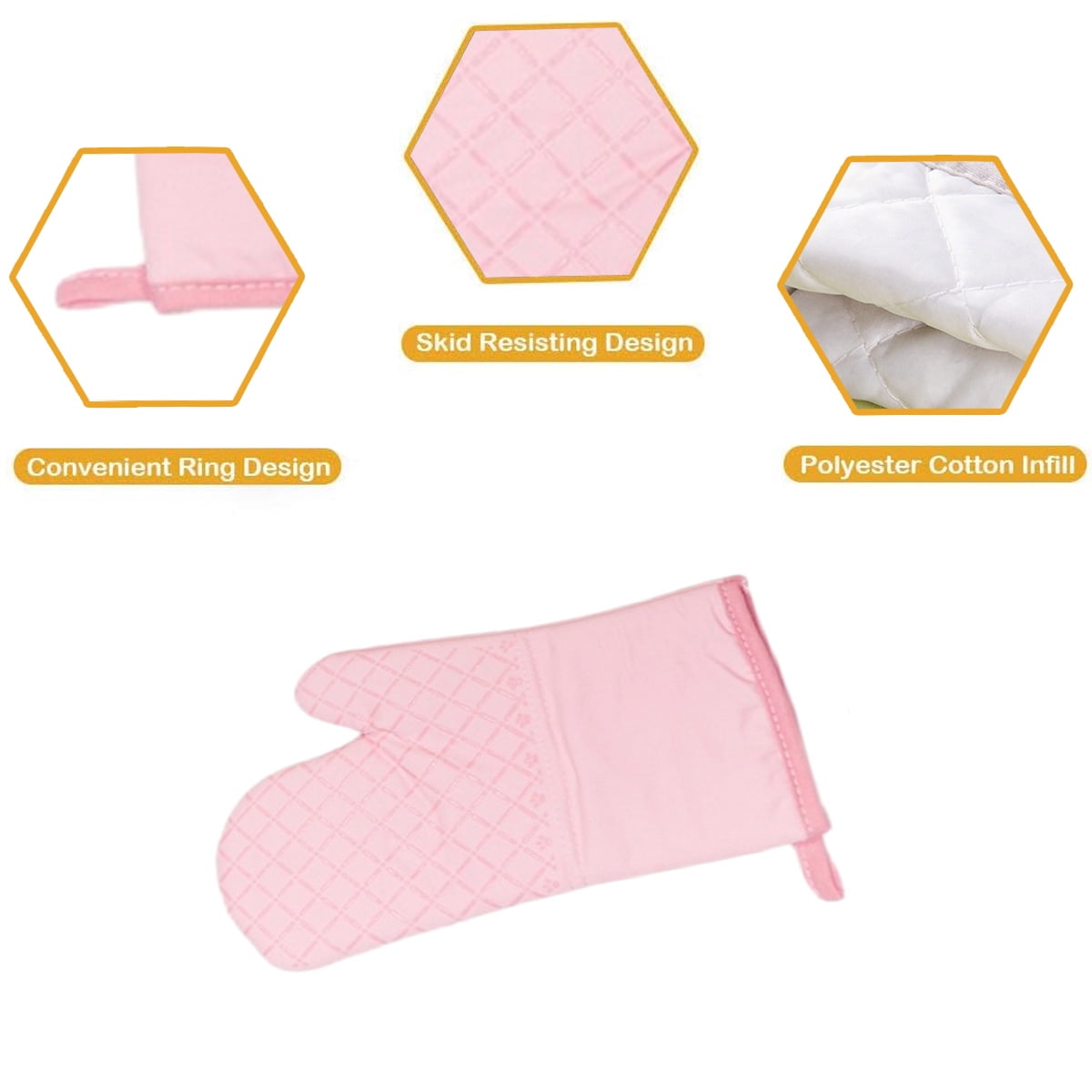 Oven Mitts and Pot Holders for Kitchen Heat Resistant - 4pcs Cotton Oven Gloves & Hot Pads with Non-Slip Silicone Grip Long Arm - Pink