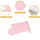 Oven Mitts and Pot Holders for Kitchen Heat Resistant - 4pcs Cotton Oven Gloves & Hot Pads with Non-Slip Silicone Grip Long Arm - Pink