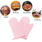 Oven Mitts and Pot Holders for Kitchen Heat Resistant - 4pcs Cotton Oven Gloves & Hot Pads with Non-Slip Silicone Grip Long Arm - Pink
