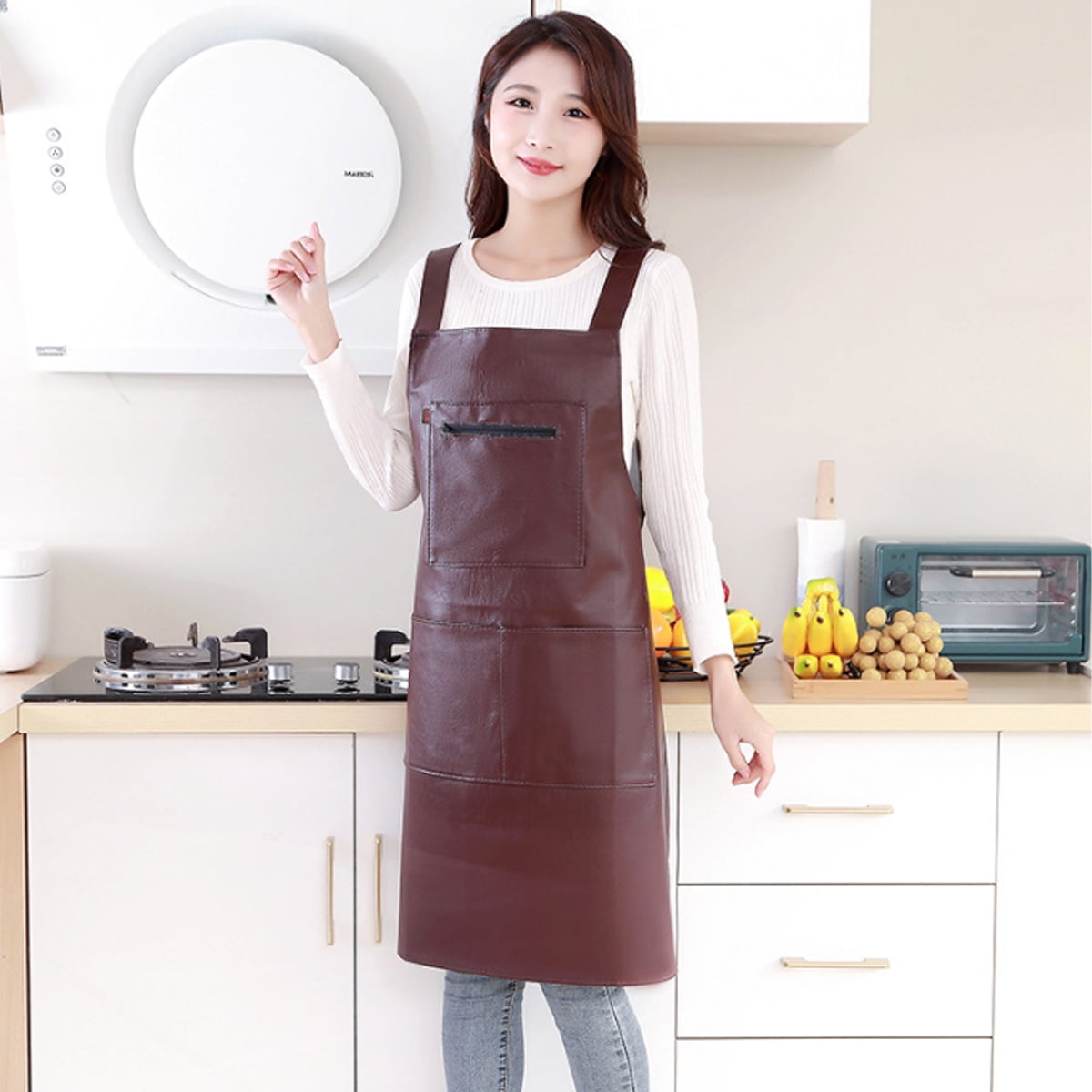 Waterproof Rubber Vinyl Apron - Heavy Duty Model - Stay Dry - Industrial Chemical Resistant Plastic - Leather Apron for Kitchen, Cooking, Dishwashing, Dog Grooming - Black Dark Red